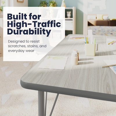Flash Furniture Wren Rectangular Activity Table, 48" x 24", Height Adjustable, Light Gray Top/Silver Frame (XUA2448RECLGTPC)