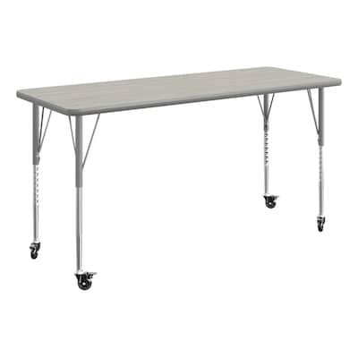 Flash Furniture Wren Rectangular Activity Table, 60 x 24, Height Adjustable, Light Gray Top/Silver Frame (XUA2460RECLGTAC)