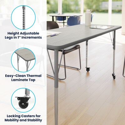 Flash Furniture Wren Rectangular Activity Table, 60" x 24", Height Adjustable, Light Gray Top/Silver Frame (XUA2460RECLGTAC)