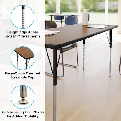 Flash Furniture Wren Rectangular Activity Table, 60" x 24", Height Adjustable, Oak Top/Black Frame (XUA2460RECOATA)