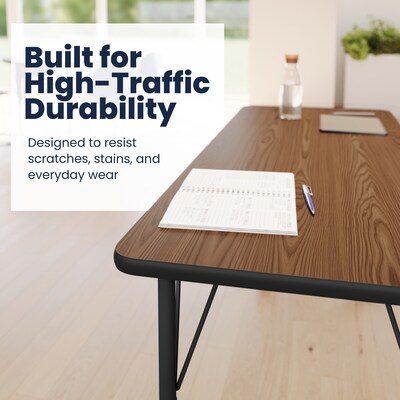 Flash Furniture Wren Rectangular Activity Table, 60" x 24", Height Adjustable, Oak Top/Black Frame (XUA2460RECOATA)