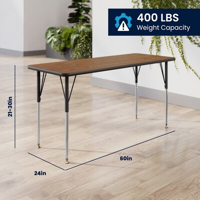 Flash Furniture Wren Rectangular Activity Table, 60" x 24", Height Adjustable, Oak Top/Black Frame (XUA2460RECOATA)