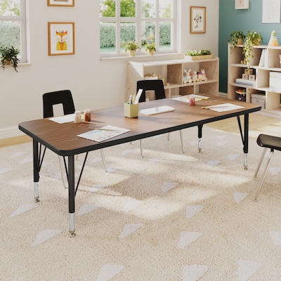 Flash Furniture Wren Rectangular Activity Table, 60 x 24, Height Adjustable, Oak Top/Black Frame (XUA2460RECOATP)
