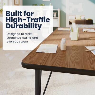 Flash Furniture Wren Rectangular Activity Table, 60" x 24", Height Adjustable, Oak Top/Black Frame (XUA2460RECOATP)