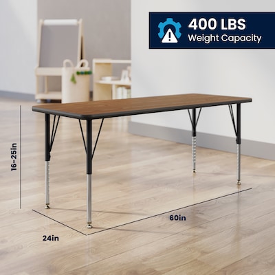 Flash Furniture Wren Rectangular Activity Table, 60" x 24", Height Adjustable, Oak Top/Black Frame (XUA2460RECOATP)