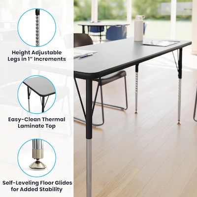 Flash Furniture Wren Rectangular Activity Table, 60" x 24", Height Adjustable, Grey Top/Black Frame (XUA2460RECGRTA)