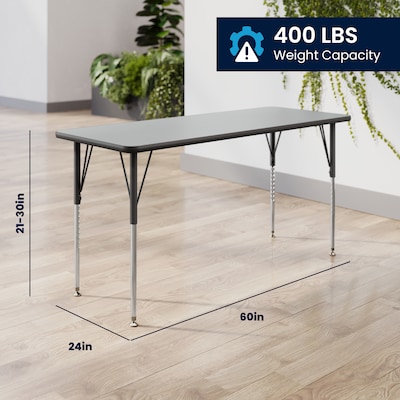 Flash Furniture Wren Rectangular Activity Table, 60" x 24", Height Adjustable, Grey Top/Black Frame (XUA2460RECGRTA)