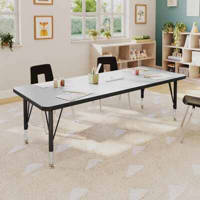 Flash Furniture Wren Rectangular Activity Table, 60 x 24, Height Adjustable, Grey Top/Black Frame (XUA2460RECGRTP)