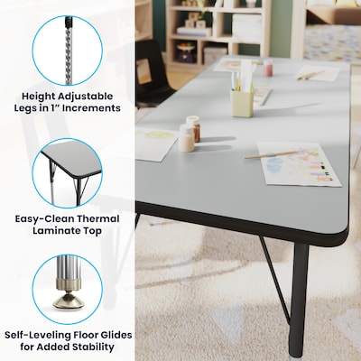 Flash Furniture Wren Rectangular Activity Table, 60" x 24", Height Adjustable, Grey Top/Black Frame (XUA2460RECGRTP)
