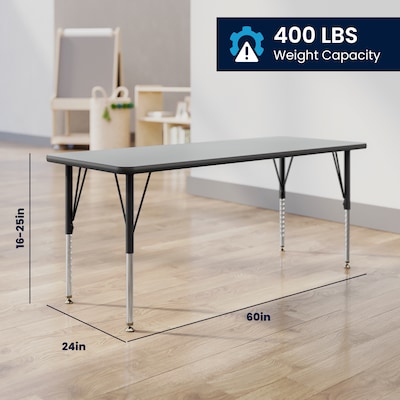 Flash Furniture Wren Rectangular Activity Table, 60" x 24", Height Adjustable, Grey Top/Black Frame (XUA2460RECGRTP)