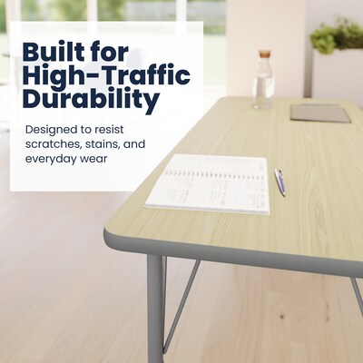 Flash Furniture Wren Rectangular Activity Table, 60" x 24", Height Adjustable, Light Natural Top/Silver Frame (XUA2460RECLNTA)