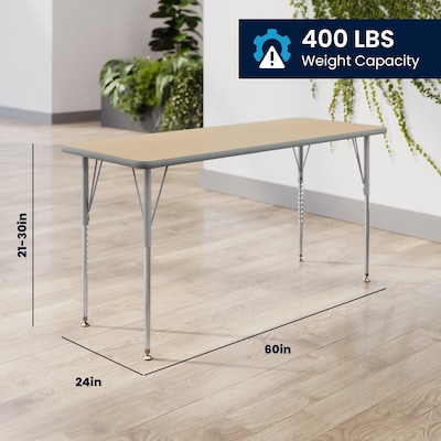 Flash Furniture Wren Rectangular Activity Table, 60" x 24", Height Adjustable, Light Natural Top/Silver Frame (XUA2460RECLNTA)