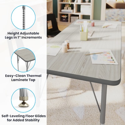 Flash Furniture Wren Rectangular Activity Table, 60" x 24", Height Adjustable, Light Gray Top/Silver Frame (XUA2460RECLGTP)