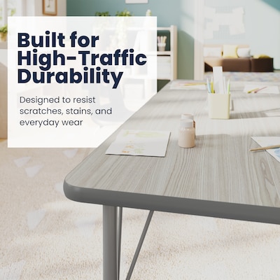 Flash Furniture Wren Rectangular Activity Table, 60" x 24", Height Adjustable, Light Gray Top/Silver Frame (XUA2460RECLGTP)