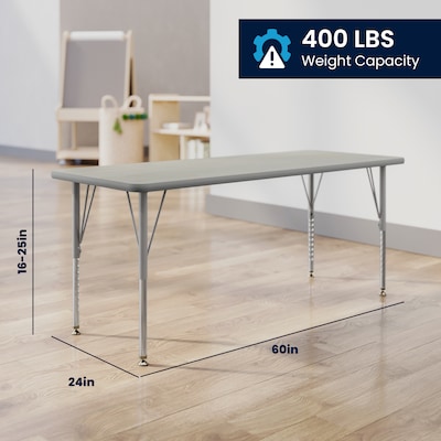 Flash Furniture Wren Rectangular Activity Table, 60" x 24", Height Adjustable, Light Gray Top/Silver Frame (XUA2460RECLGTP)