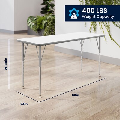 Flash Furniture Wren Rectangular Activity Table, 60" x 24", Height Adjustable, White Top/Silver Frame (XUA2460RECWHTA)