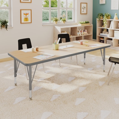 Flash Furniture Wren Rectangular Activity Table, 60 x 24, Height Adjustable, Light Natural Top/Silver Frame (XUA2460RECLNTP)