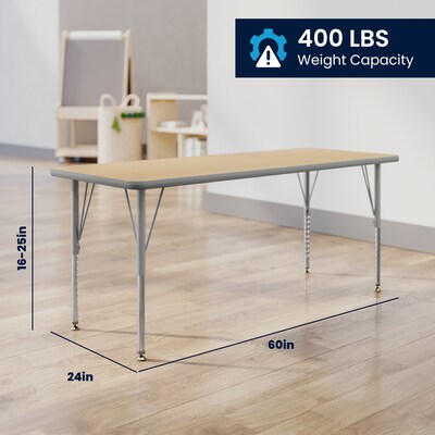 Flash Furniture Wren Rectangular Activity Table, 60" x 24", Height Adjustable, Light Natural Top/Silver Frame (XUA2460RECLNTP)