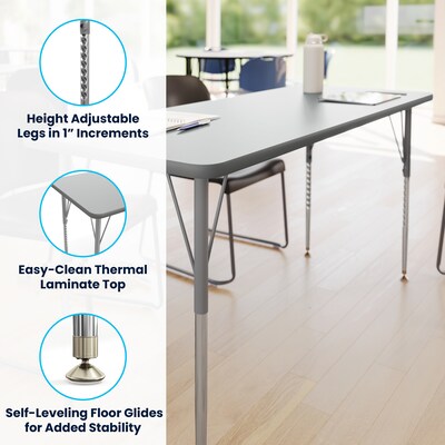 Flash Furniture Wren Rectangular Activity Table, 60" x 24", Height Adjustable, Gray Top/Silver Frame (XUA2460RECGYTA)