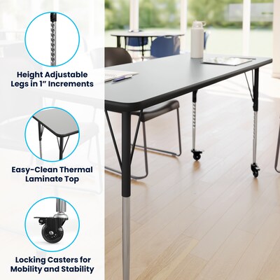 Flash Furniture Wren Rectangular Activity Table, 60" x 24", Height Adjustable, Grey Top/Black Frame (XUA2460RECGRTAC)