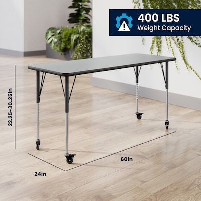 Flash Furniture Wren Rectangular Activity Table, 60" x 24", Height Adjustable, Grey Top/Black Frame (XUA2460RECGRTAC)