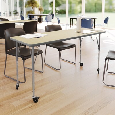 Flash Furniture Wren Rectangular Activity Table, 60 x 24, Height Adjustable, Light Natural Top/Silver Frame (XUA2460RECLNTAC)