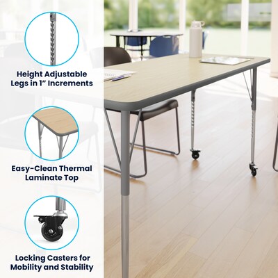 Flash Furniture Wren Rectangular Activity Table, 60" x 24", Height Adjustable, Light Natural Top/Silver Frame (XUA2460RECLNTAC)