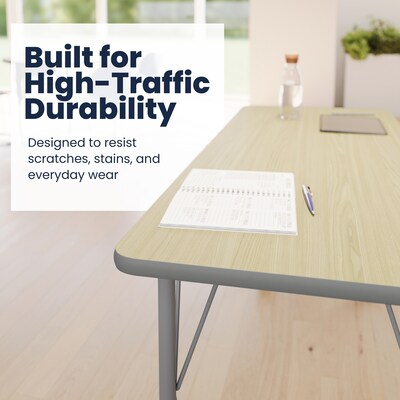 Flash Furniture Wren Rectangular Activity Table, 60" x 24", Height Adjustable, Light Natural Top/Silver Frame (XUA2460RECLNTAC)
