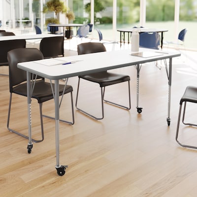Flash Furniture Wren Rectangular Activity Table, 60 x 24, Height Adjustable, White Top/Silver Frame (XUA2460RECWHTAC)