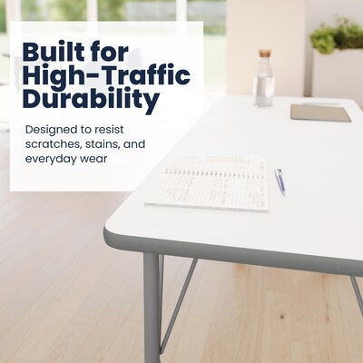 Flash Furniture Wren Rectangular Activity Table, 60" x 24", Height Adjustable, White Top/Silver Frame (XUA2460RECWHTAC)