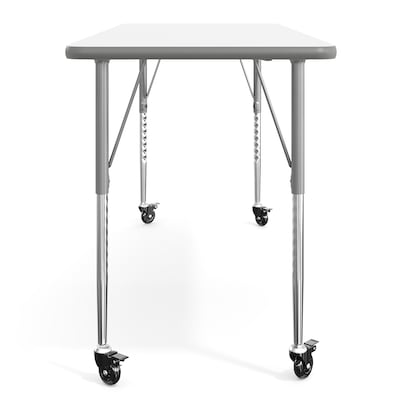 Flash Furniture Wren Rectangular Activity Table, 60" x 24", Height Adjustable, White Top/Silver Frame (XUA2460RECWHTAC)