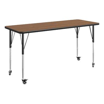 Flash Furniture Wren Rectangular Activity Table, 60 x 24, Height Adjustable, Oak Top/Black Frame (XUA2460RECOATAC)