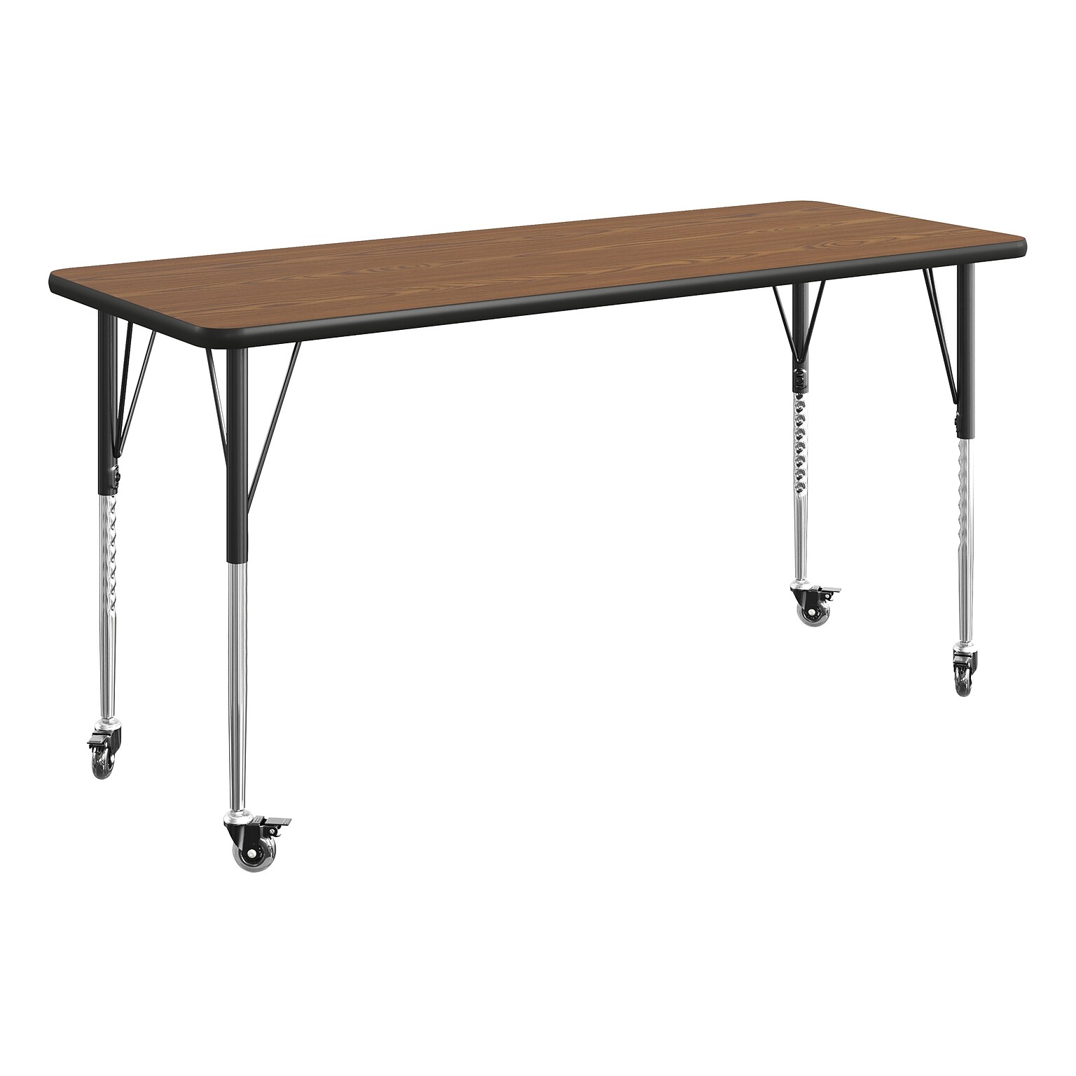 Flash Furniture Wren Rectangular Activity Table, 60 x 24, Height Adjustable, Oak Top/Black Frame (XUA2460RECOATAC)