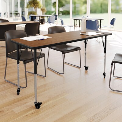 Flash Furniture Wren Rectangular Activity Table, 60 x 24, Height Adjustable, Oak Top/Black Frame (XUA2460RECOATAC)