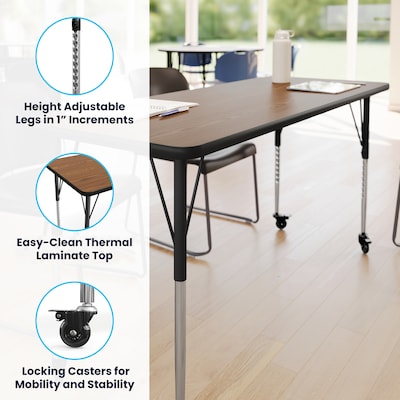 Flash Furniture Wren Rectangular Activity Table, 60" x 24", Height Adjustable, Oak Top/Black Frame (XUA2460RECOATAC)