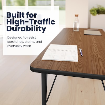 Flash Furniture Wren Rectangular Activity Table, 60" x 24", Height Adjustable, Oak Top/Black Frame (XUA2460RECOATAC)