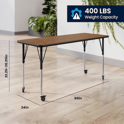 Flash Furniture Wren Rectangular Activity Table, 60" x 24", Height Adjustable, Oak Top/Black Frame (XUA2460RECOATAC)