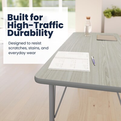 Flash Furniture Wren Rectangular Activity Table, 60" x 24", Height Adjustable, Light Gray Top/Silver Frame (XUA2460RECLGTA)