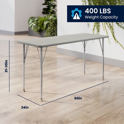 Flash Furniture Wren Rectangular Activity Table, 60" x 24", Height Adjustable, Light Gray Top/Silver Frame (XUA2460RECLGTA)