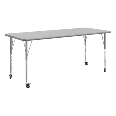 Flash Furniture Wren Rectangular Activity Table, 72 x 30, Height Adjustable, Gray Top/Silver Frame (XUA3072RECGTAC)