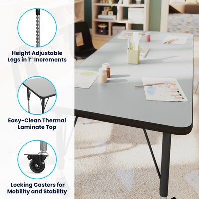 Flash Furniture Wren Rectangular Activity Table, 60" x 24", Height Adjustable, Grey Top/Black Frame (XUA2460RECGRTPC)
