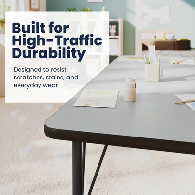 Flash Furniture Wren Rectangular Activity Table, 60" x 24", Height Adjustable, Grey Top/Black Frame (XUA2460RECGRTPC)