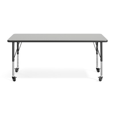 Flash Furniture Wren Rectangular Activity Table, 60" x 24", Height Adjustable, Grey Top/Black Frame (XUA2460RECGRTPC)
