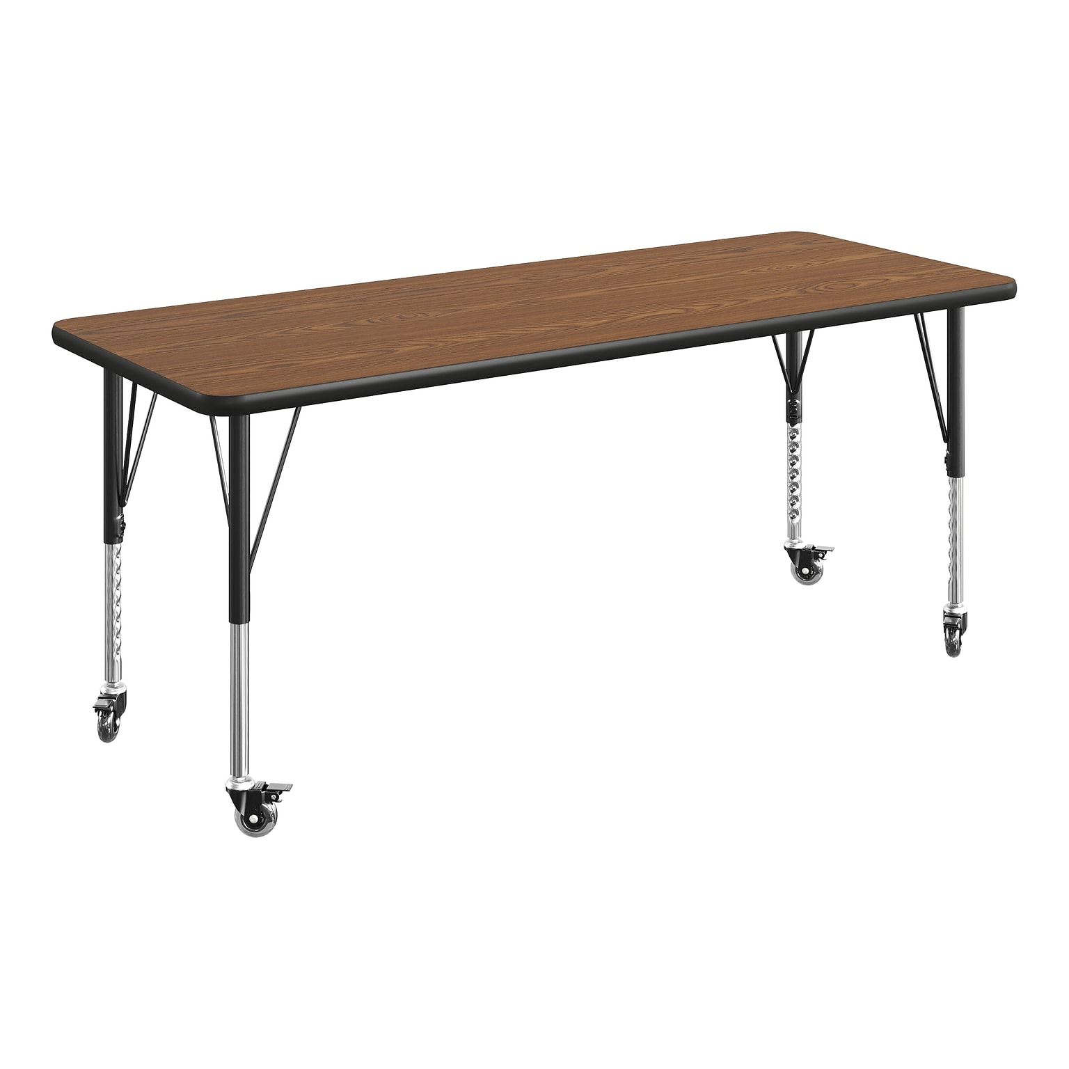 Flash Furniture Wren Rectangular Activity Table, 60 x 24, Height Adjustable, Oak Top/Black Frame (XUA2460RECOATPC)