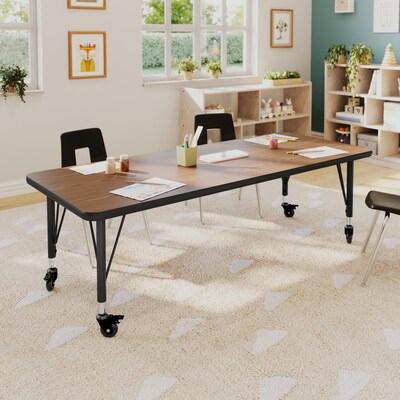 Flash Furniture Wren Rectangular Activity Table, 60 x 24, Height Adjustable, Oak Top/Black Frame (XUA2460RECOATPC)