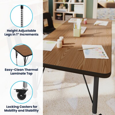 Flash Furniture Wren Rectangular Activity Table, 60" x 24", Height Adjustable, Oak Top/Black Frame (XUA2460RECOATPC)