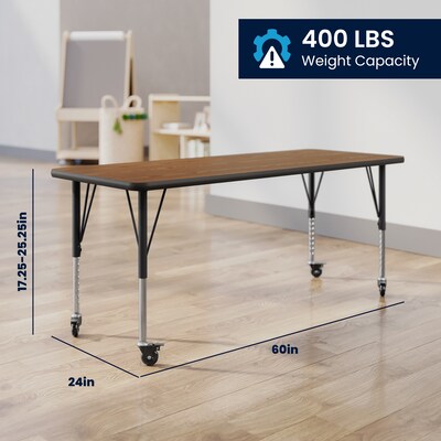Flash Furniture Wren Rectangular Activity Table, 60" x 24", Height Adjustable, Oak Top/Black Frame (XUA2460RECOATPC)