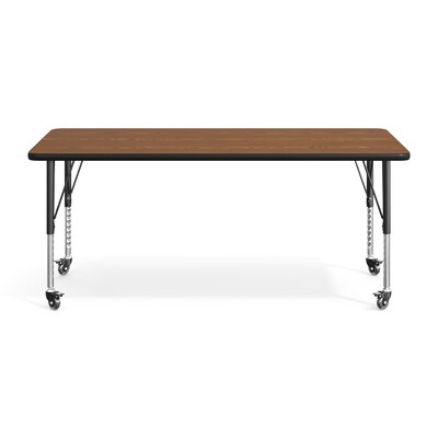 Flash Furniture Wren Rectangular Activity Table, 60" x 24", Height Adjustable, Oak Top/Black Frame (XUA2460RECOATPC)