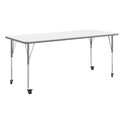 Flash Furniture Wren Rectangular Activity Table, 72 x 30, Height Adjustable, White Top/Silver Frame (XUA3072RECWHTAC)