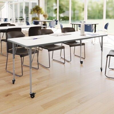 Flash Furniture Wren Rectangular Activity Table, 72 x 30, Height Adjustable, White Top/Silver Frame (XUA3072RECWHTAC)